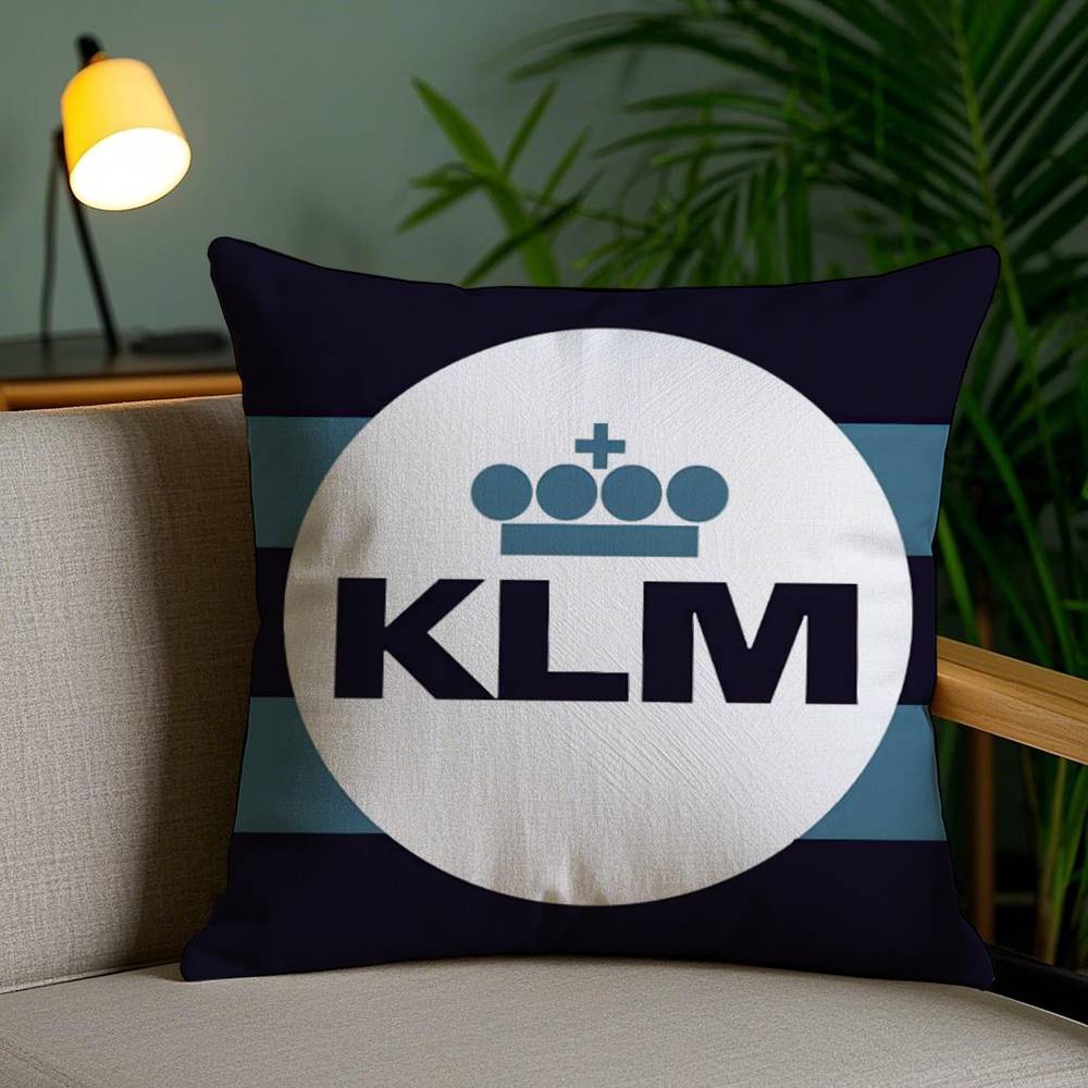 Netherlands K-Klm R-Royal Dutch Airlines Pillow Case Home Dorm Chair Back Short Plush Double-sided Printing Office Cushion Cover