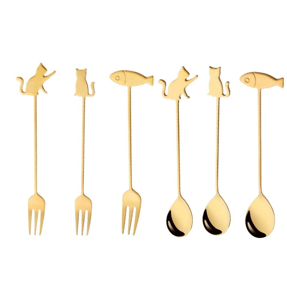 Cartoon Hanging Cup Teaspoons Stainless Steel Cake Fork INS Style Milk Spoon  Dessert Serving