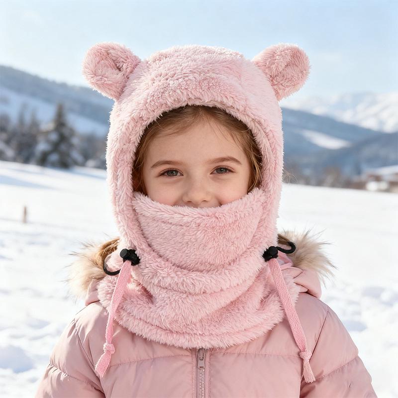 Adorable Bear Ear Kids' Pullover Hat – Windproof, Warm Neck Gaiter for Autumn & Winter
