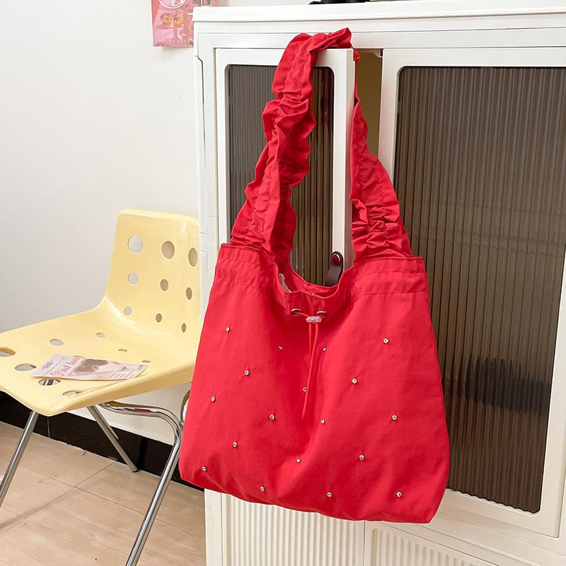 Niche nylon bag fresh new pleated tote bag fashionable versatile student large-capacity shoulder bag