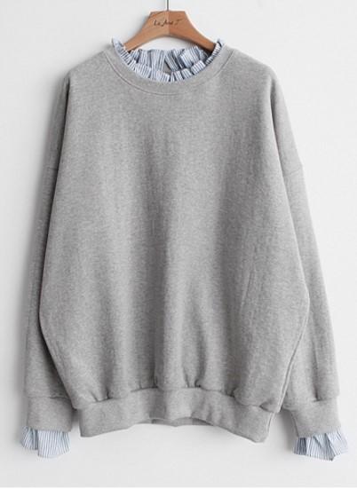 Women's Round Neck Long Sleeve Fake Two Piece Sweatshirt Loose Fit Gentle Style Patchwork Top