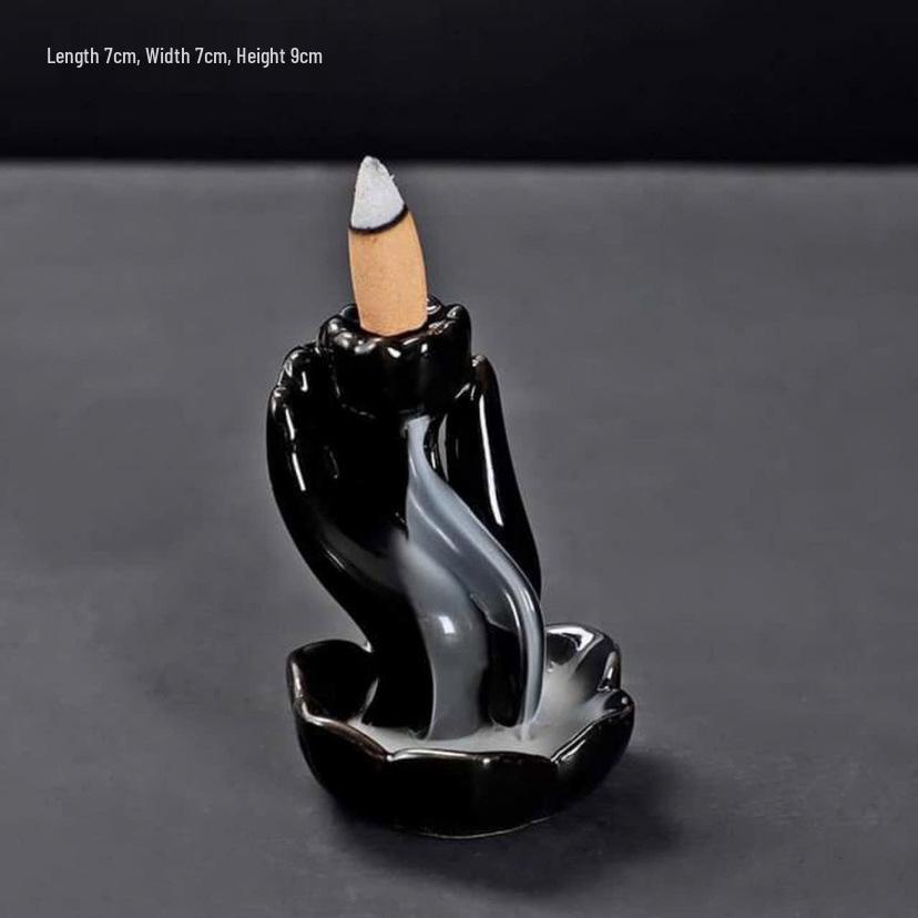 Buddha Hand Ceramic Backflow Incense Burner - Creative Rockery Design for Stick Incense and Office Decor.