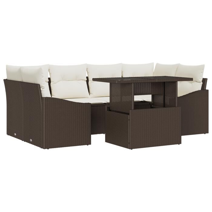 VidaXL Ensemble de canapés de jardin 7 pièces avec coussins Marron Poly Rattan 3348934