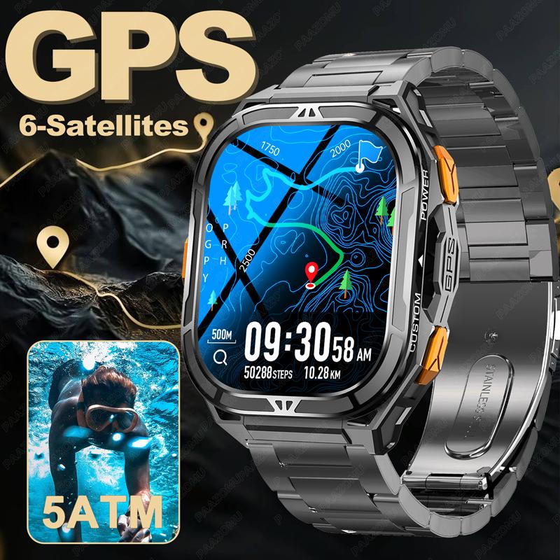 2025 Nové GPS Chytré hodinky Muži 1,96palcový HD AMOLED displej Kompas Bluetooth volání 5ATM Vodotěsné Sportovní Chytré hodinky pro Android iOS