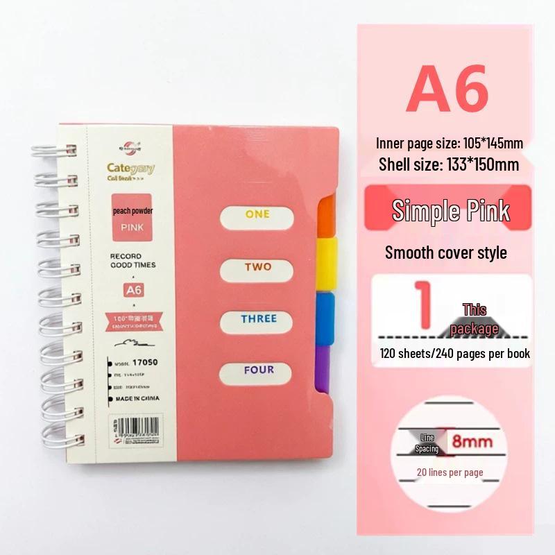 A5 Spiral Notebook with Dividers: 50K Thick Loose-Leaf Student Draft Book