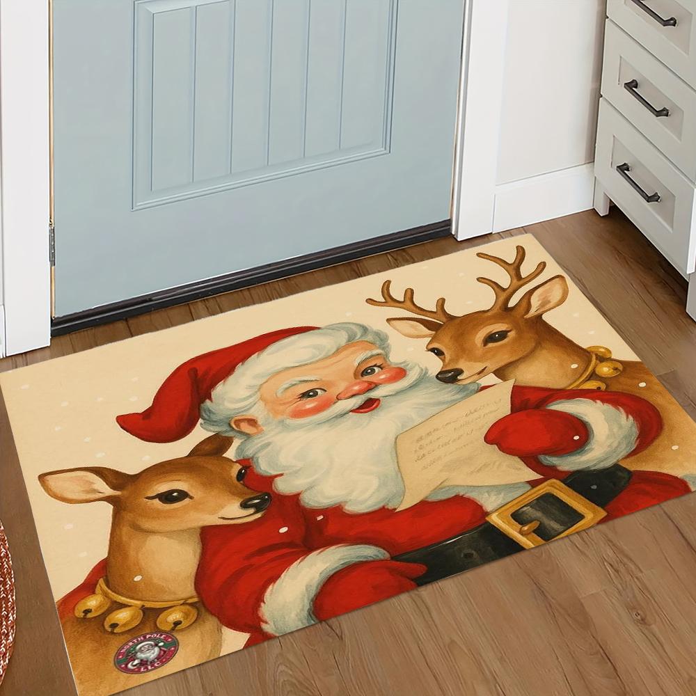 

Рождественский приветственный придверный коврик Прочный и легко чистящийся входной дверной коврик Праздничный напольный коврик Домашний декоративный ковер 50X80CM