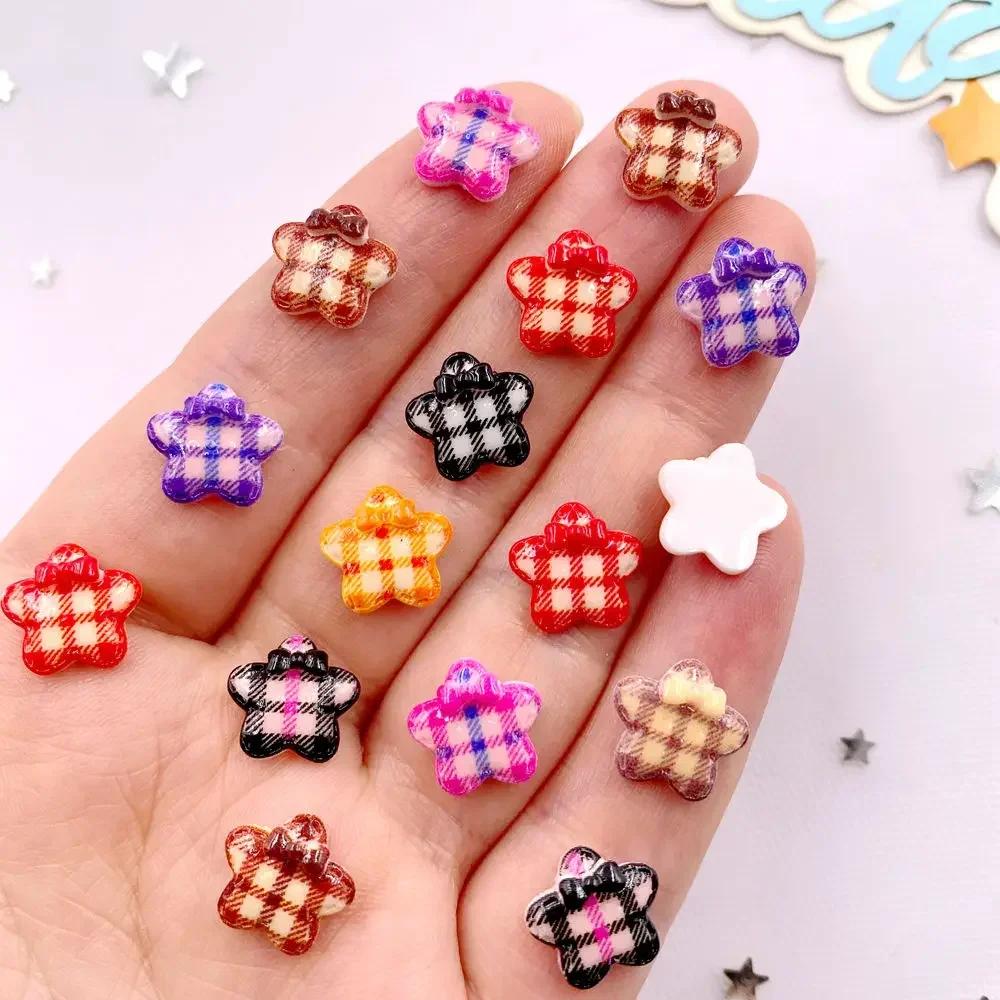 50Pcs Mix 11mm Cute Grid Bowknot Flower Nail Art Flat back Rhinestone Scrapbook DIY Valentine's Day Appliques Crafts Accessories