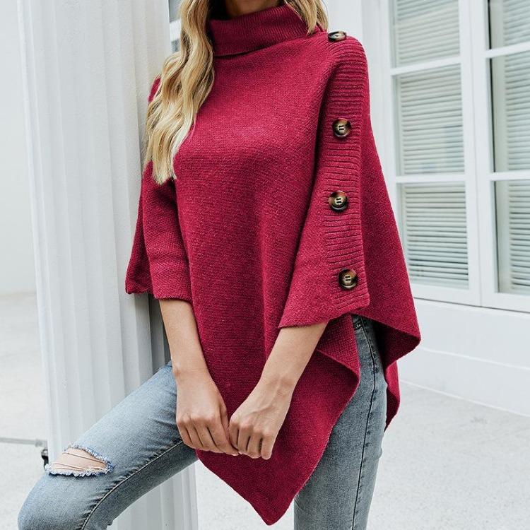 Winter Autumn High Neck Knitted Sweater Comfortable Casual Shawl Cape Solid Color New Fashion