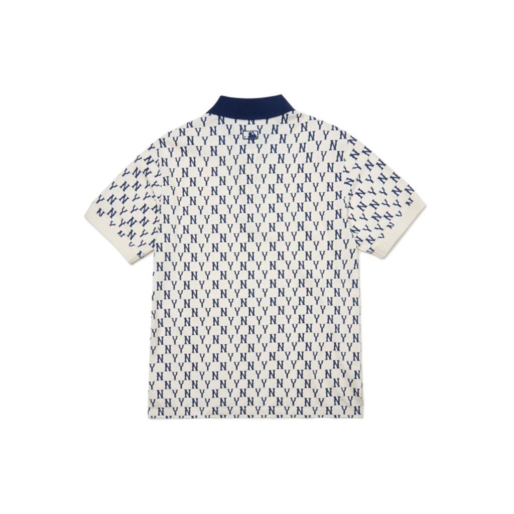 MLB Basic Logo New York Yankees Logo All Over Print Short Sleeve Polo Shirt Men Polo Shirts Cream 3LPQM1023-50CRS