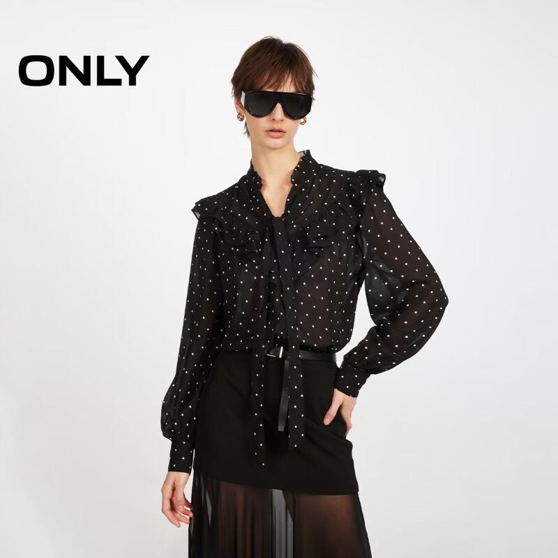 ONLY Women s Polka Dot Ribbon Tie Blouse S