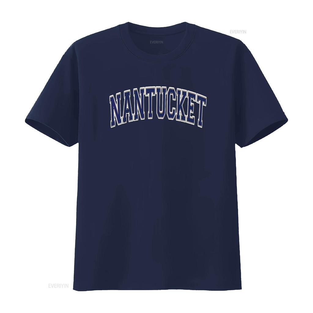 Mens Nantucket Arched Dark Blue Text T Shirt vintage Washed Breathable graphic Slightly Soft Top For Everyday Wear Casual
