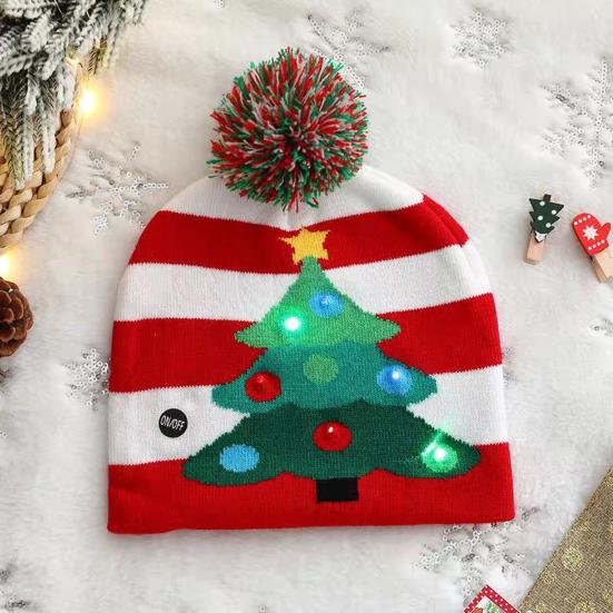 Knitting Hat With Led Lights Santa Claus Deer Christmas Tree