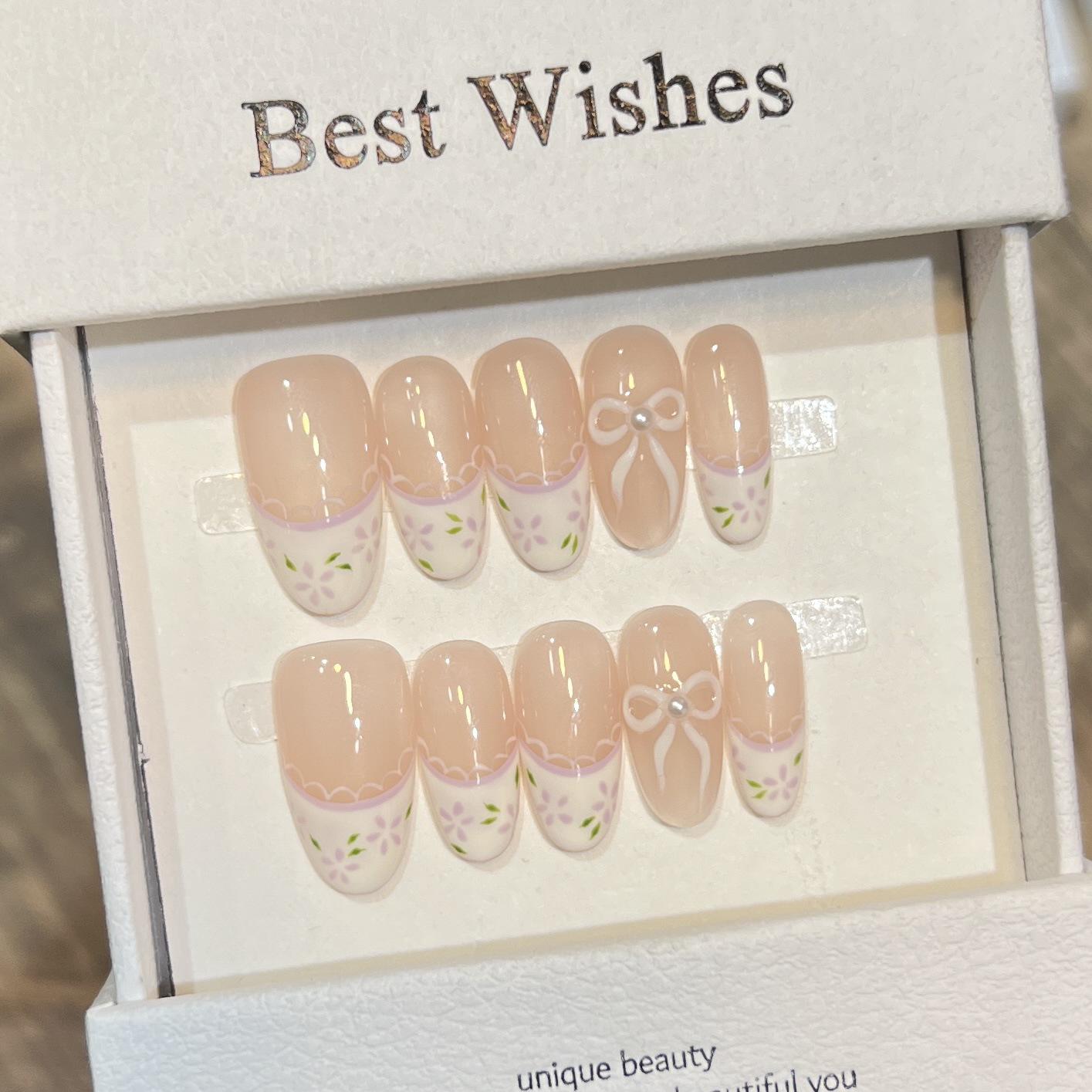 

Daireison Летние Свежие Расписанные Вручную Французские Ногти-Наклейки с Бантиком L Large