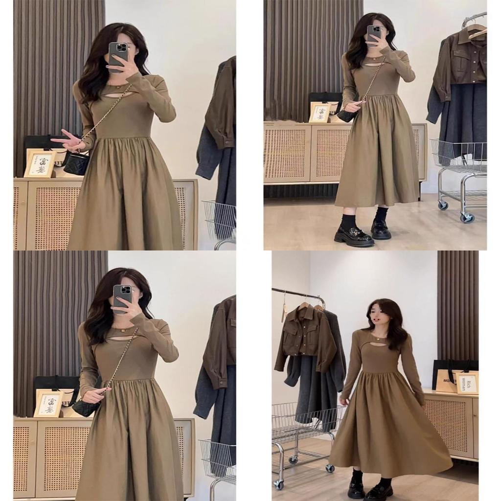 French Style Knit Spliced Long Dress With Hood For Elegant Autumn Women
