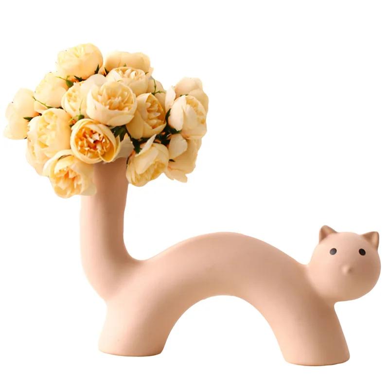 ins cream wind art ceramic vase cute cat vase flower arrangement simulation flower device living room desktop ornament
