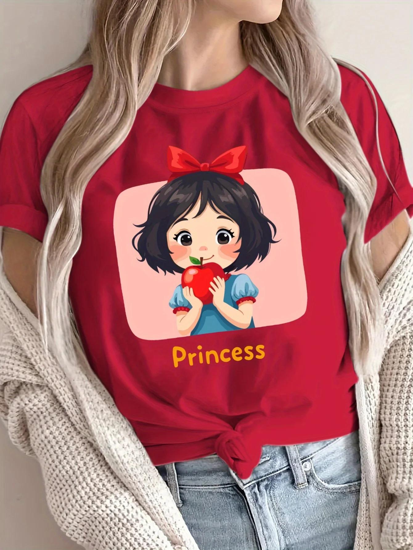 

Camiseta informal de tela con cuello redondo y estampado de dibujos animados vibrantes para mujer Unisexga corta con gráfico de S