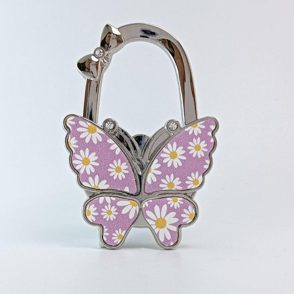 Durable Foldable Butterfly Handbag Hook Portable Creative Purse Holder Chrysanthemum Flowers Purse Hanger for Table