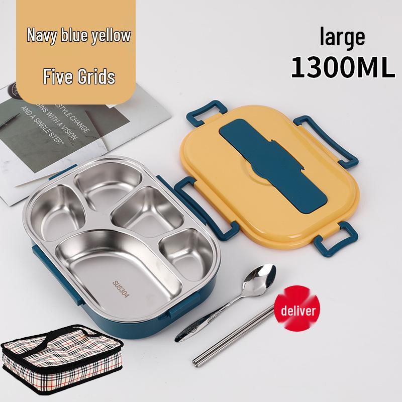 Fiambrera Bento Portátil de Acero Inoxidable 304 con Separadores – Gran Capacidad, Diseño de Hebilla Cuadrada, Estilo Nórdico para Estudiantes