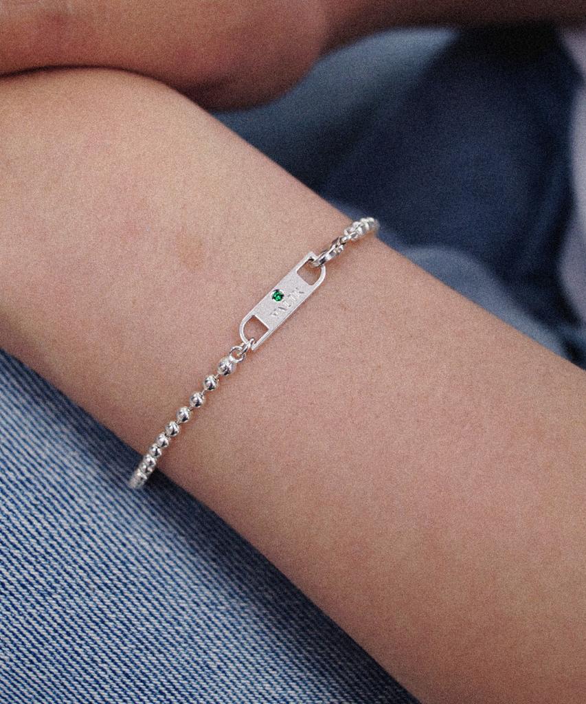 Valik [925 Silver] No. 88 Green Tag Ball Chain Bracelet