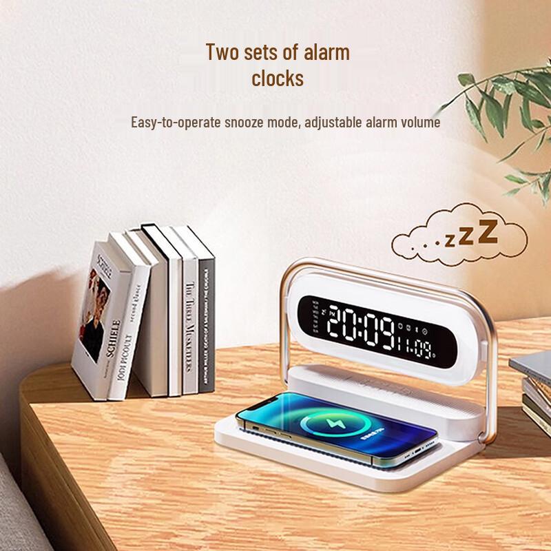 M11 Wireless Charging Alarm Clock Bluetooth Speaker with Night Light CN Plug (adapter Included)
