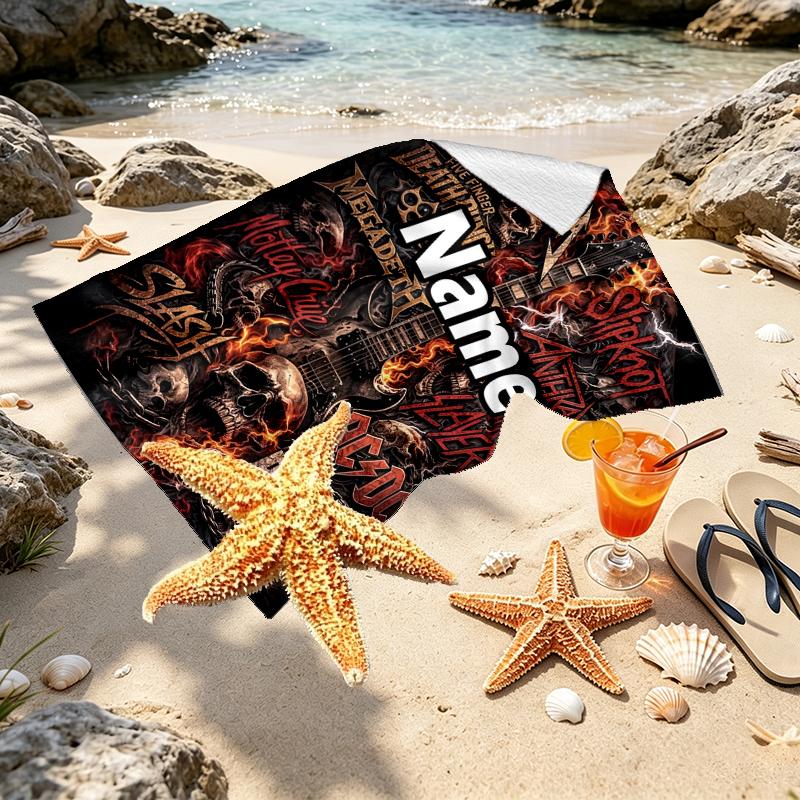 Custom Name Personalized Rock singer Print Beach Towel, for Trip Camping Beach Party Home Decor, Birthday Gift for Family & Friends