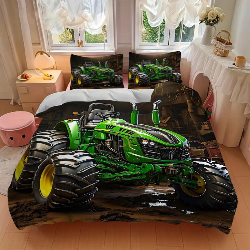 3pcs Tractor Duvet Cover Set - Machine Washable, Includes 1 Duvet Cover and 2 Pillowcases, No Core Included Yy251022155