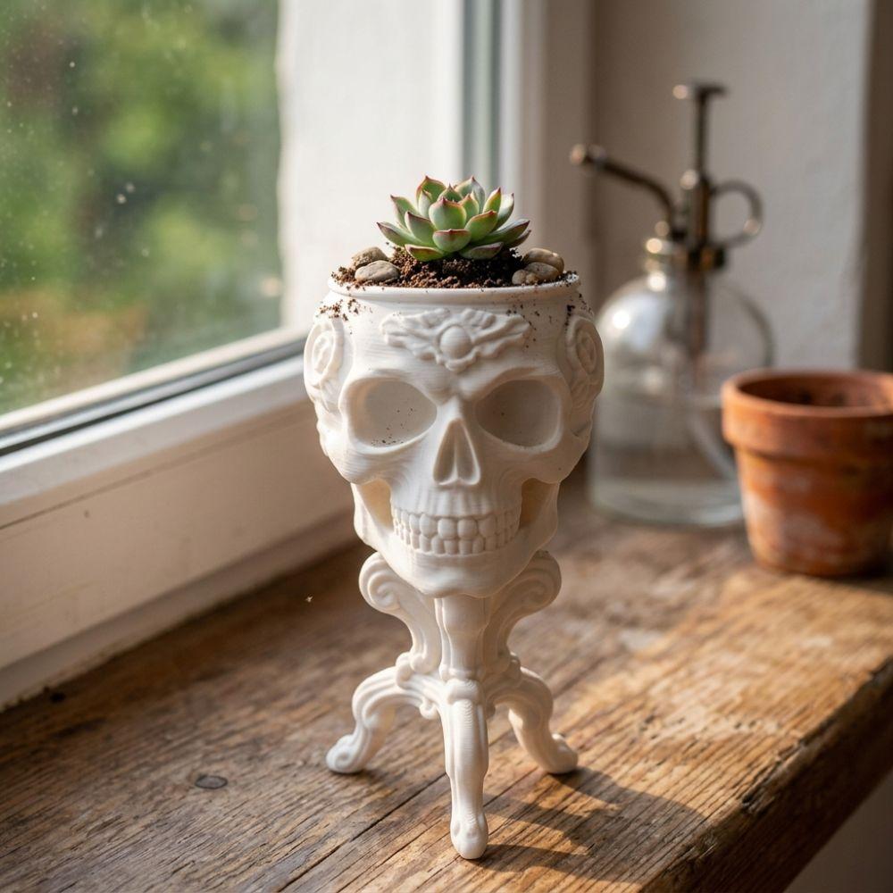 3D Printed Halloween Goblet Skull Planter Gothic Mini Skeleton Flower Pot Halloween Party