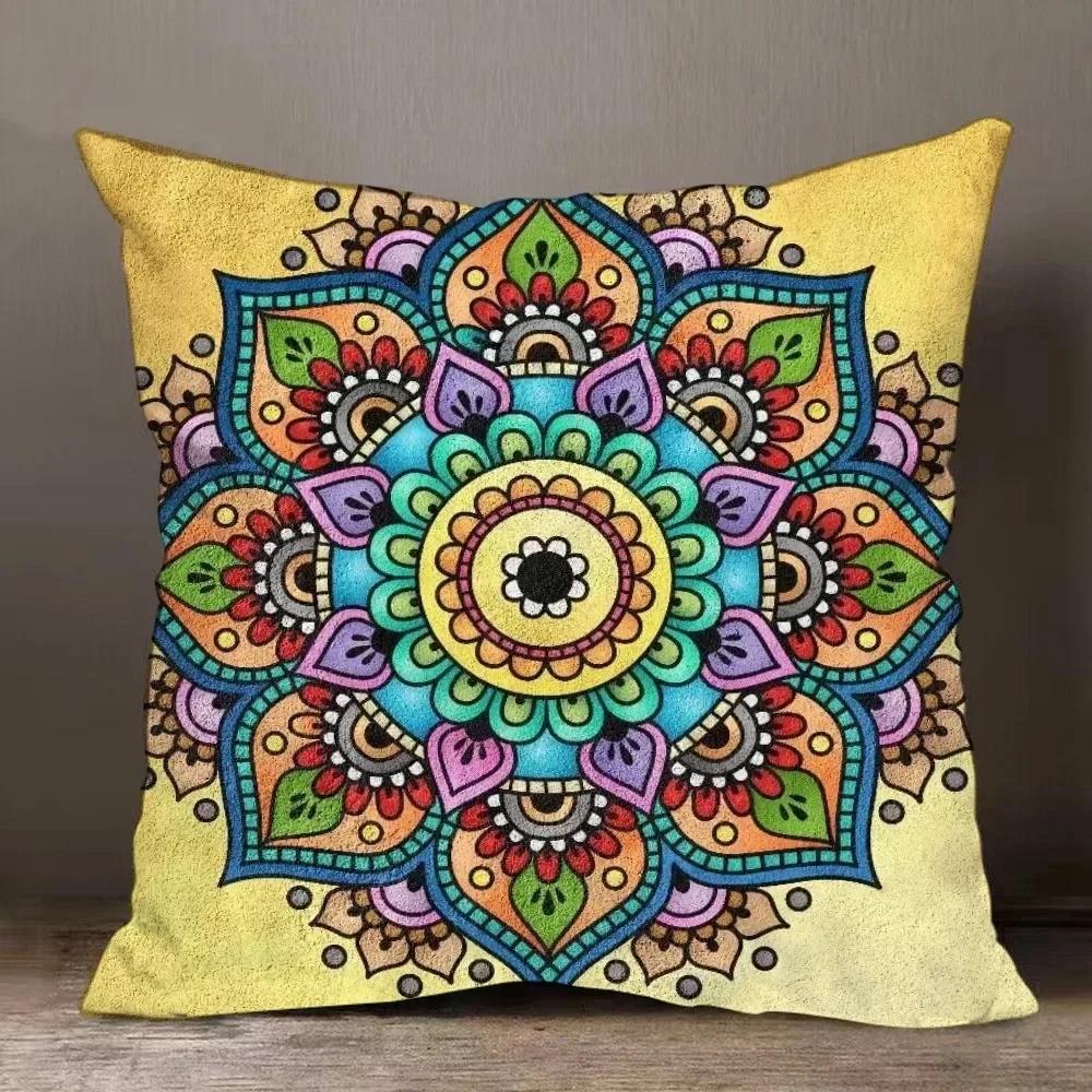 Home Decor Colorful Mandala Patterned Decorative Pillow Covers Pattern Cushion Cover Suitable For Sofa Bedroom Car Pillow Cover