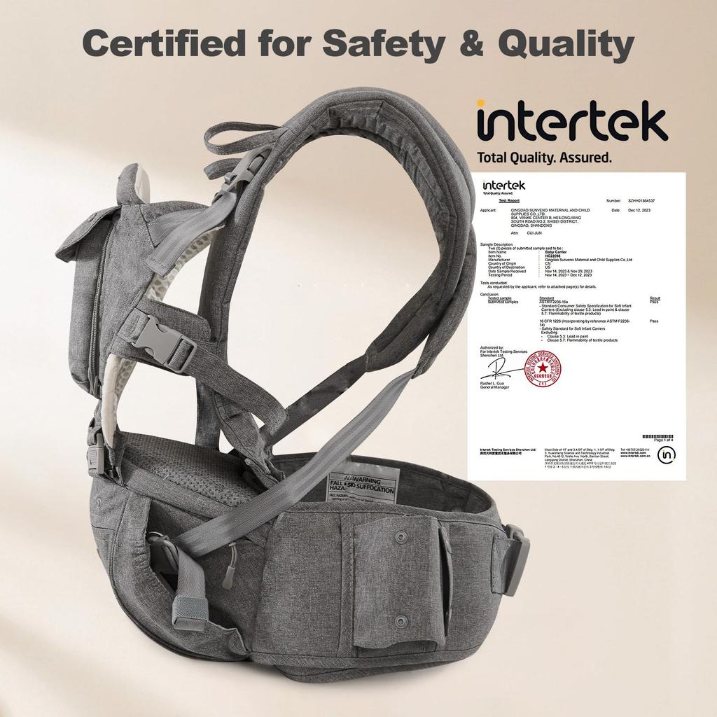 Sunveno Baby Hip Baby Back Easy to Wear Carrier, Seat, Carrier, Carrier, Face-to-Face Carry, Washable, (Gray)