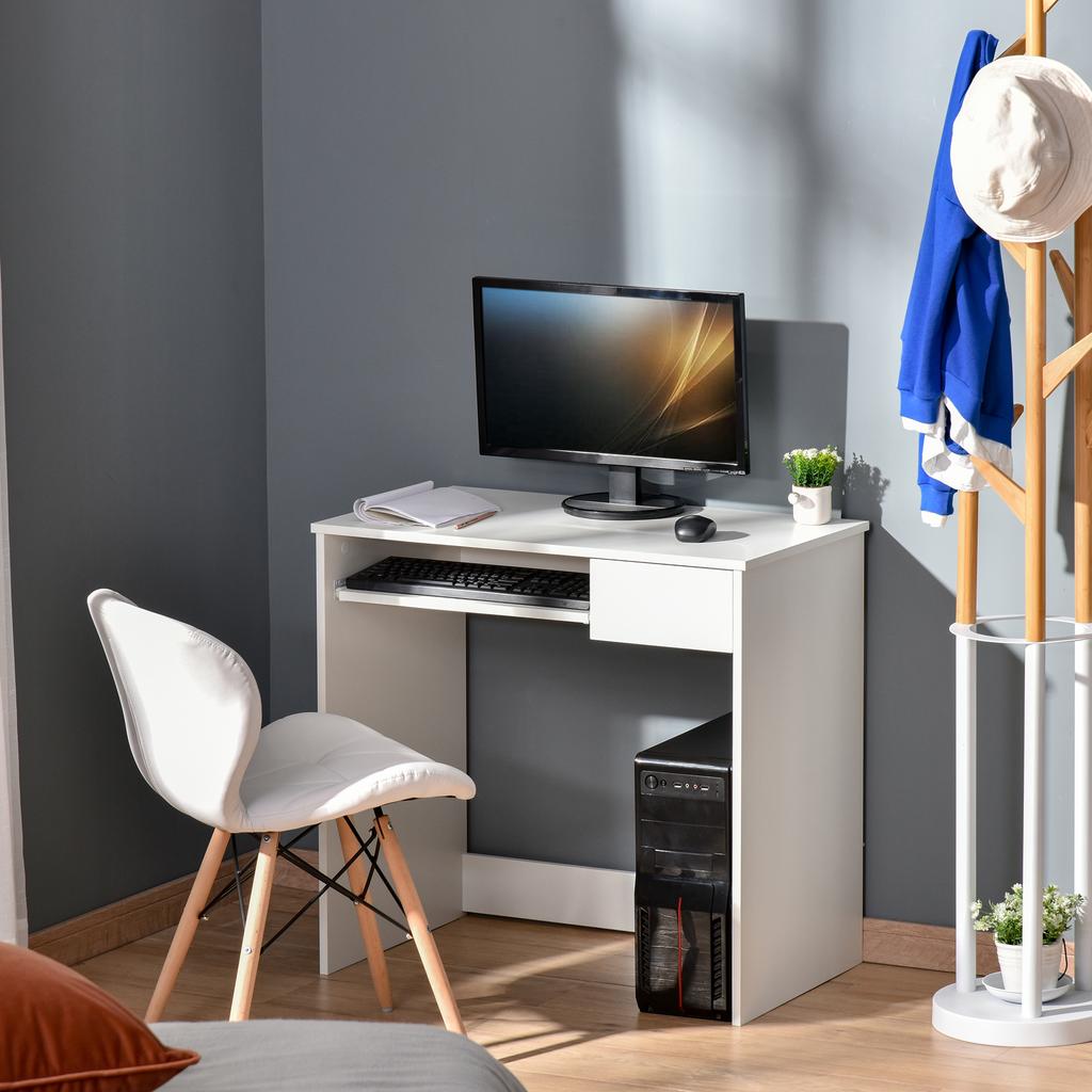 Office Desk, 80x45x75 cm Space-Saving Desk with Keyboard Tray, Document Drawer, White
