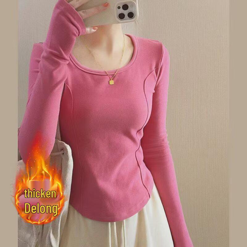 Chic Women's U-Neck Long-Sleeve Slim-Fit Top - Trendy, Flattering Base Layer for Spring/Autumn