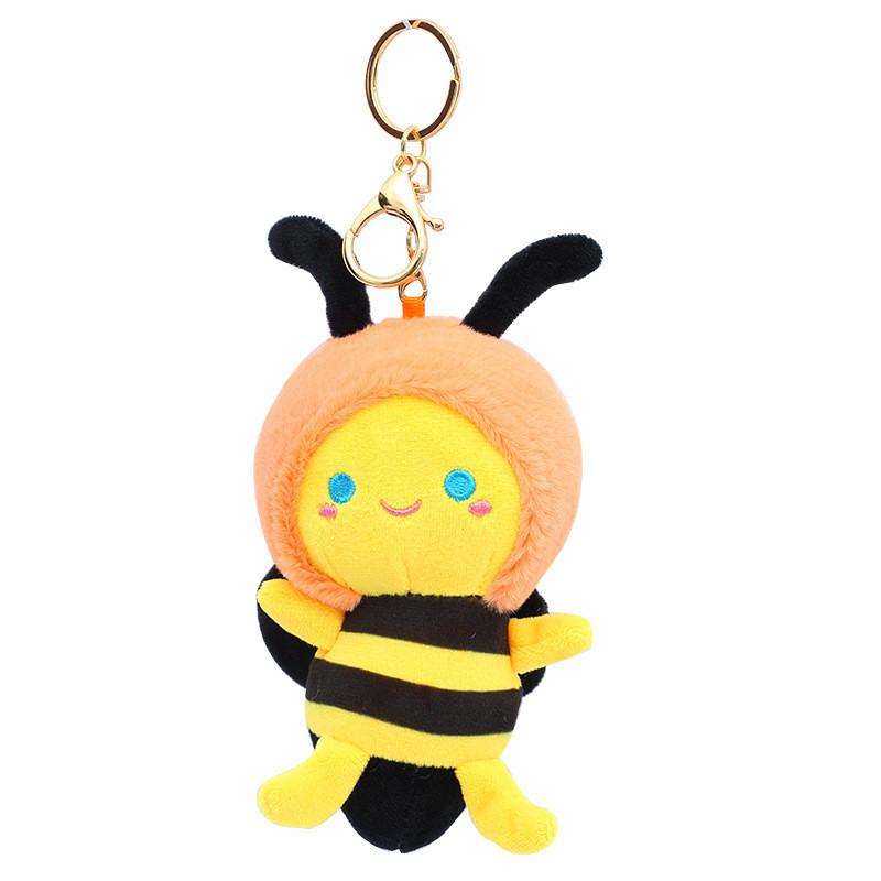 Adorable Cartoon Bee Keychain Plush Toy Cute Soft Crystal Velvet Bag Charm