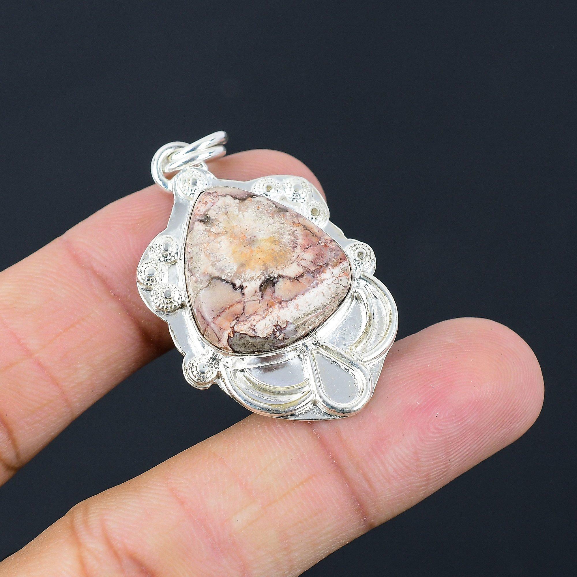 

Easter Deal Pear Birds Eye Jasper Gemstone 925 Sterling Silver Pendant Jewelry