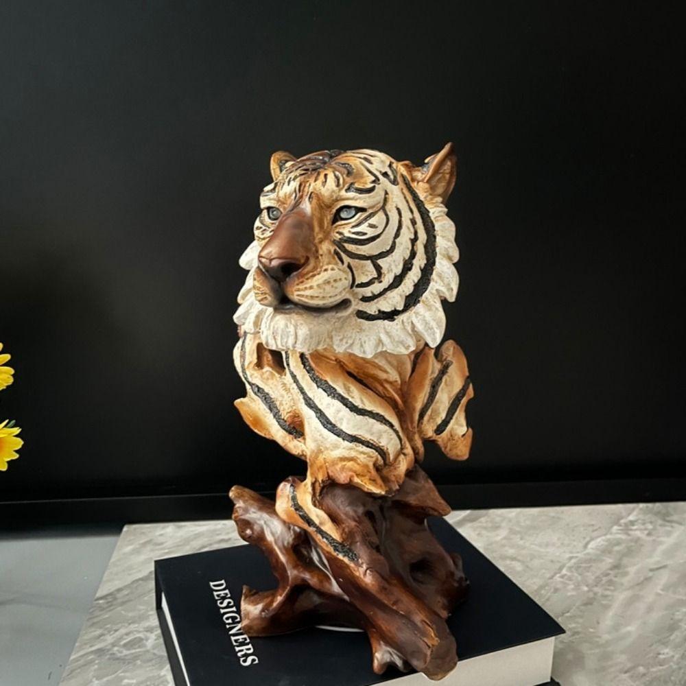 Luxury Simulation Animal Statue Retro Miniatures Figurine Sculpture Tiger Lion Head Ornament  Prop