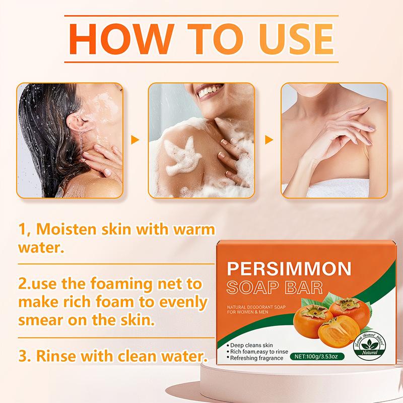 Persimmon Natural Deodorant Soap Bar 100g – Controls Odor, Coconut & Olive Oil, For Face & Body