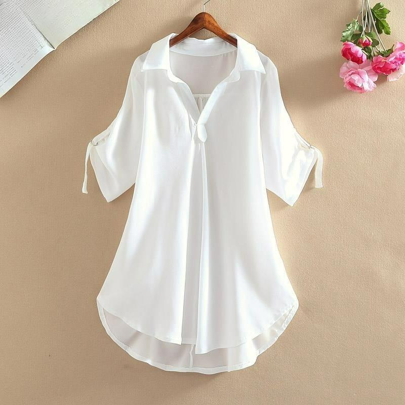 Mid-length Short-sleeved Chiffon Shirt Women's Summer Large Size Loose Waist Slimming Chiffon Blouse Women's Trend
