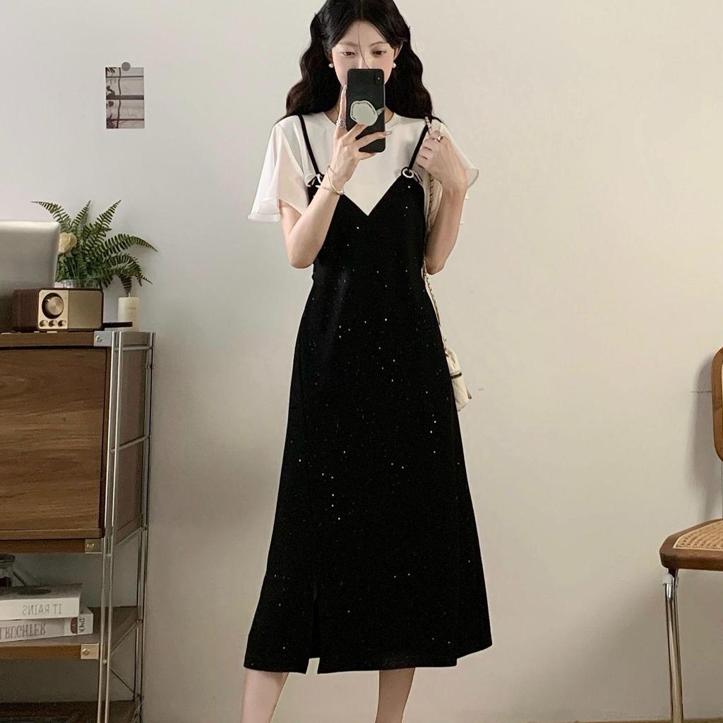 Plus Size Slimming Faux Two-Piece Long Dress - 2026 Summer Collection