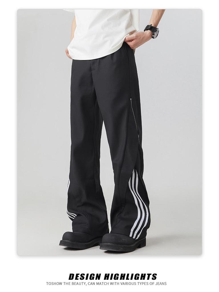 Muchi Odzież Męska: Dekonstruowane Spodnie High Street Luźne z Szerokimi Nogawkami na Zamek