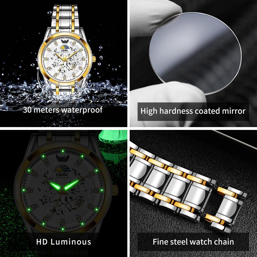 OPK 8149 Original Brand Luxury Man Watches Calendar Hollowed Waterproof Luminous Quartz Men's Business Wristwatch