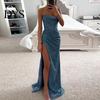 Elegantes Und Sexy Kleid Damen Abend Spaghettiträger Glitzernd Pailletten Ärmellos Schulterfrei Tief ausgeschnitten Figurbetont Hüftbetont Hoher Schlitz Locker