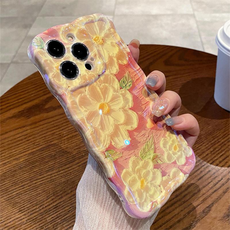 Telefoonhoesje met laserblauw licht en bloemen voor iPhone 11 12 13 14 15 Pro Max 14Pro Luxe camerabescherming Zachte IMD achterkant Coque For iPhone 13 Pro