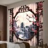 2 Pcs Chinese-style architecture print curtains,suitable for bedroom,living room kitchen decoration,home decoration,window decor