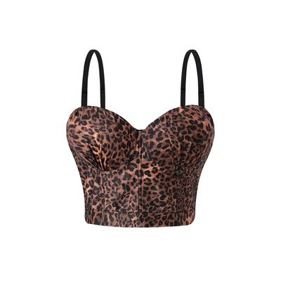 Latest Pleated Leopard Print Small Suspender Vest Gathers and Shows Thin Corset Top