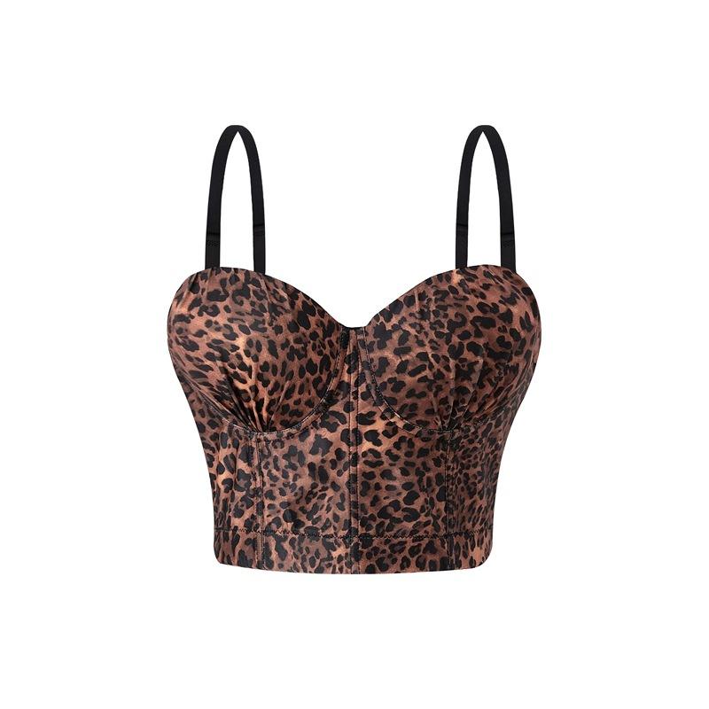 

New Pleated Leopard Print Small Suspender Vest Gathers and Shows Thin Corset Top S