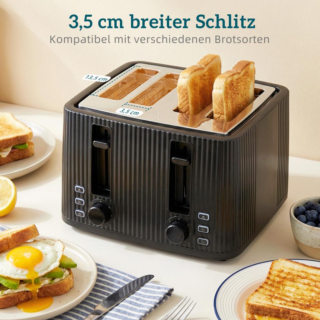 1.7L Rapid-Boil Kettle and 4-Slice Toaster Set, Egg Cooker for 6 Eggs with Indicator Light Black