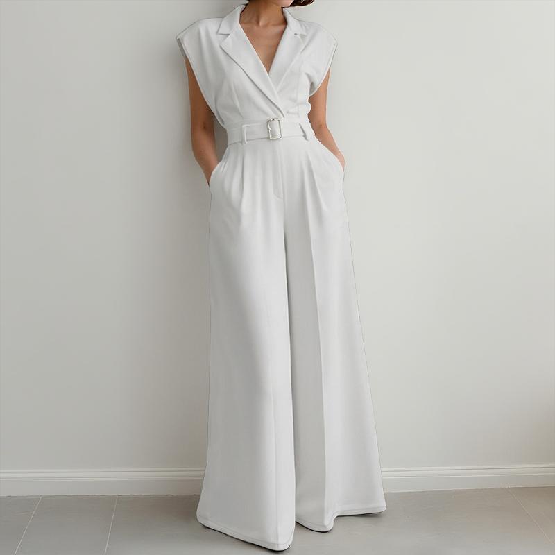 ZANZEA Womens Casual Turn Down Collar Loose Sleeveless Wide Leg Jumpsuits