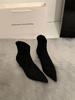2025 Autumn and Winter Pointed Thin Heel Sexy Short Boots Women's Black Suede High Heel Socks Bare Boots Internet Celebrity Elastic Thin Boots