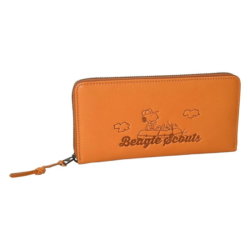 

[Peanuts] 73066 snoopy genuine leather long wallet Round zipper closure beagle scout ladies orange