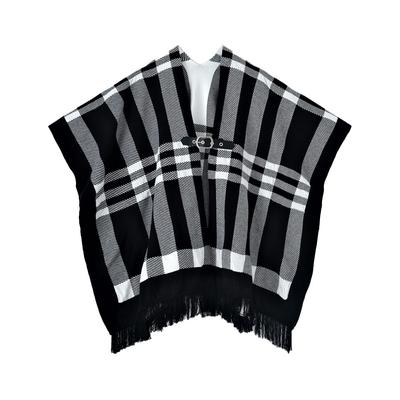 Hot Autumn and Winter New Fringed Cape Plaid Shawl Soft Waxy Sweater Knitted Cardigan with Double-sided Cape