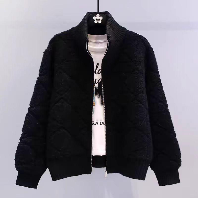 Women Knitted Sweater Coat Zipper Cardigan Coat Cashmere Warm Long Sleeve Jacket Loose Casual Outerwear Autumn Winter